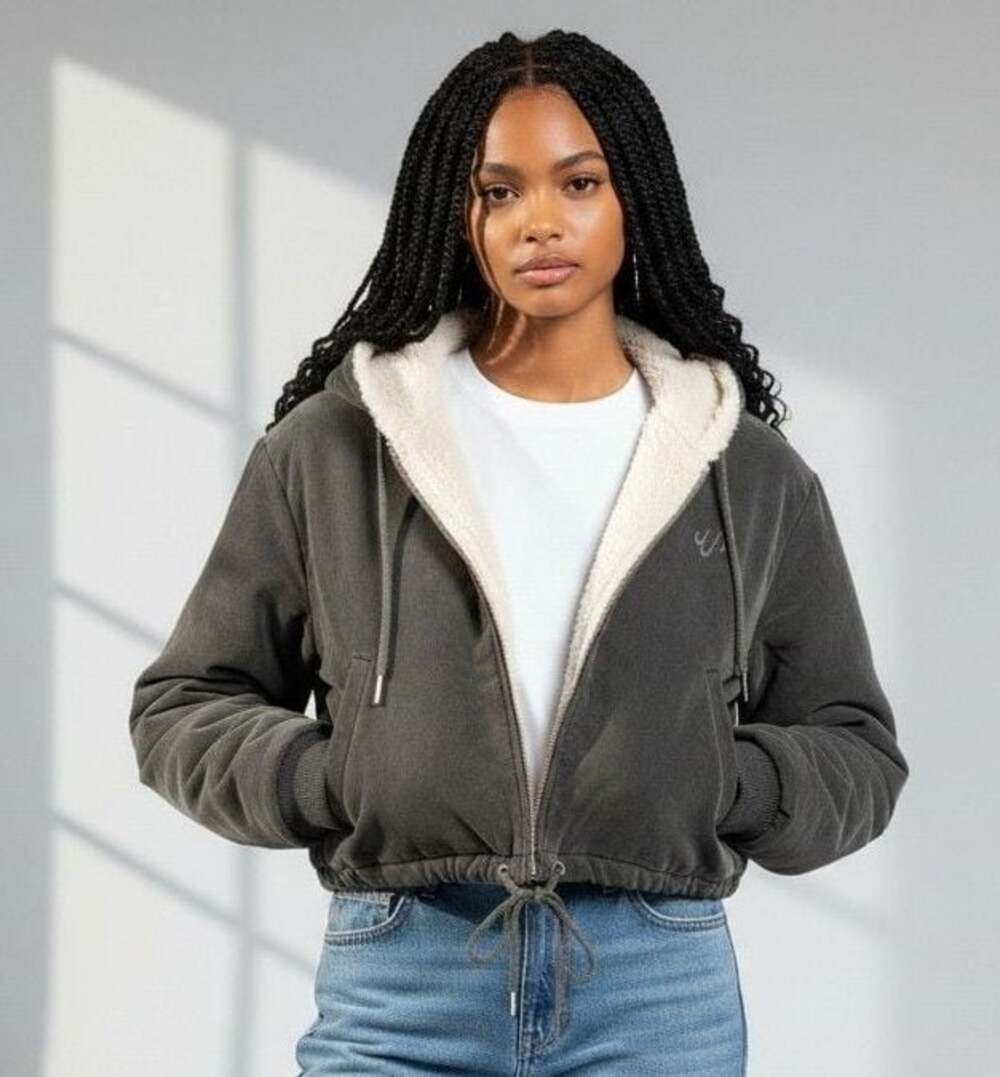 WAYDAMIN Cropped Fleece Lined Zip Up Hoodie Jacket